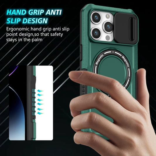 For iPhone 14 Pro Sliding Camshield MagSafe Holder TPU Hybrid PC Phone Case(Deep Green) - iPhone 14 Pro Cases by buy2fix | Online Shopping UK | buy2fix