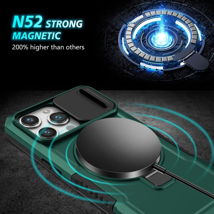 For iPhone 14 Pro Sliding Camshield MagSafe Holder TPU Hybrid PC Phone Case(Deep Green) - iPhone 14 Pro Cases by buy2fix | Online Shopping UK | buy2fix