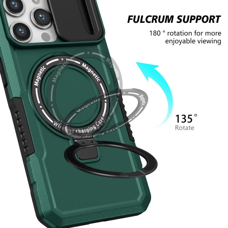 For iPhone 14 Pro Sliding Camshield MagSafe Holder TPU Hybrid PC Phone Case(Deep Green) - iPhone 14 Pro Cases by buy2fix | Online Shopping UK | buy2fix