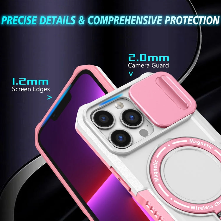 For iPhone 13 Pro Sliding Camshield MagSafe Holder TPU Hybrid PC Phone Case(Pink White) - iPhone 13 Pro Cases by buy2fix | Online Shopping UK | buy2fix