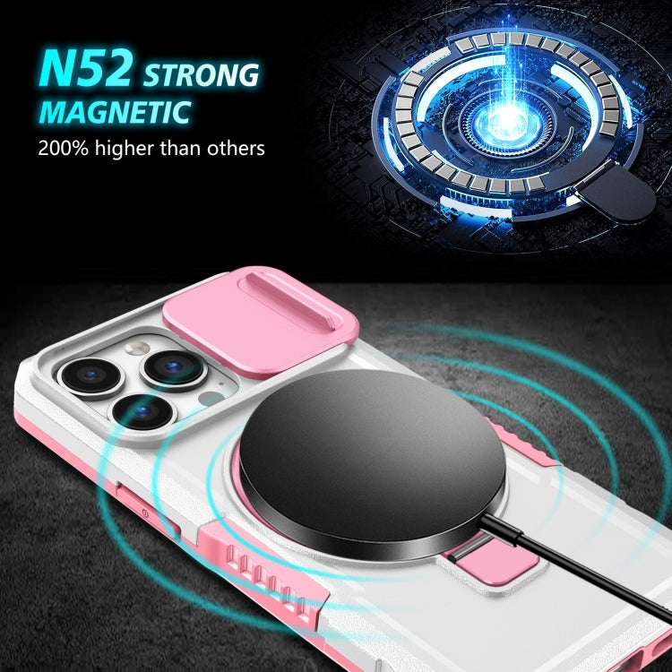 For iPhone 13 Pro Sliding Camshield MagSafe Holder TPU Hybrid PC Phone Case(Pink White) - iPhone 13 Pro Cases by buy2fix | Online Shopping UK | buy2fix