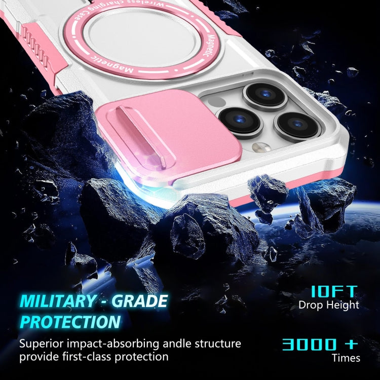 For iPhone 13 Pro Sliding Camshield MagSafe Holder TPU Hybrid PC Phone Case(Pink White) - iPhone 13 Pro Cases by buy2fix | Online Shopping UK | buy2fix