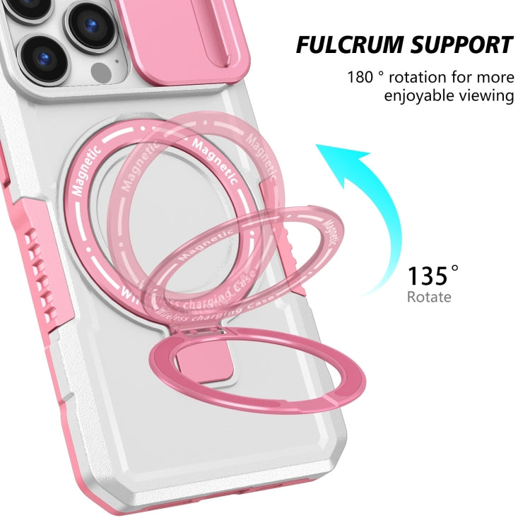 For iPhone 13 Pro Sliding Camshield MagSafe Holder TPU Hybrid PC Phone Case(Pink White) - iPhone 13 Pro Cases by buy2fix | Online Shopping UK | buy2fix