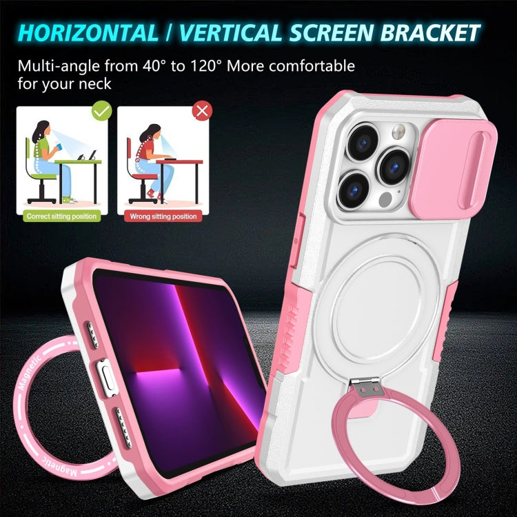 For iPhone 13 Pro Sliding Camshield MagSafe Holder TPU Hybrid PC Phone Case(Pink White) - iPhone 13 Pro Cases by buy2fix | Online Shopping UK | buy2fix