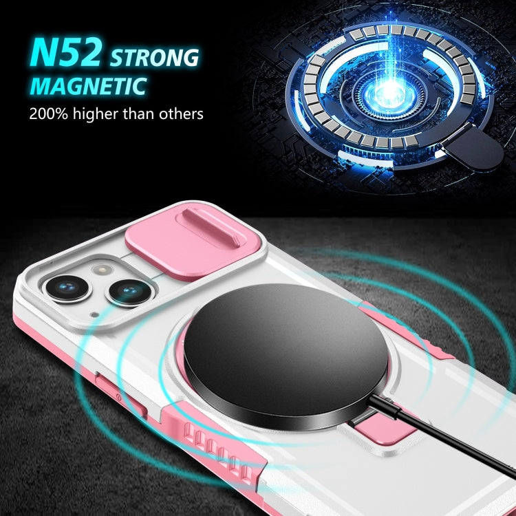 For iPhone 13 Sliding Camshield MagSafe Holder TPU Hybrid PC Phone Case(Pink White) - iPhone 13 Cases by buy2fix | Online Shopping UK | buy2fix