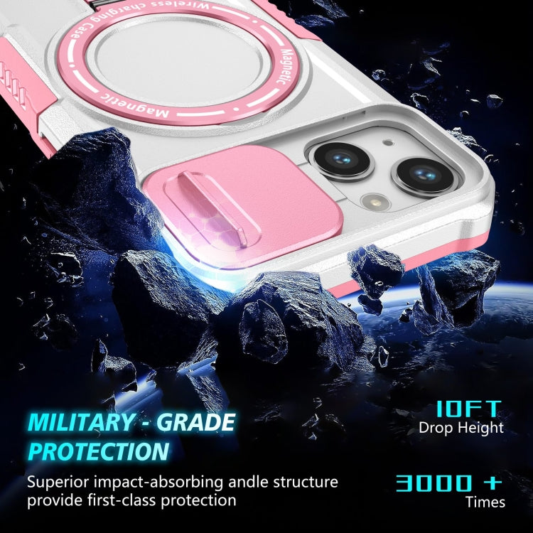 For iPhone 13 Sliding Camshield MagSafe Holder TPU Hybrid PC Phone Case(Pink White) - iPhone 13 Cases by buy2fix | Online Shopping UK | buy2fix