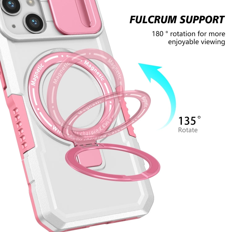 For iPhone 13 Sliding Camshield MagSafe Holder TPU Hybrid PC Phone Case(Pink White) - iPhone 13 Cases by buy2fix | Online Shopping UK | buy2fix