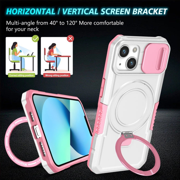 For iPhone 13 Sliding Camshield MagSafe Holder TPU Hybrid PC Phone Case(Pink White) - iPhone 13 Cases by buy2fix | Online Shopping UK | buy2fix