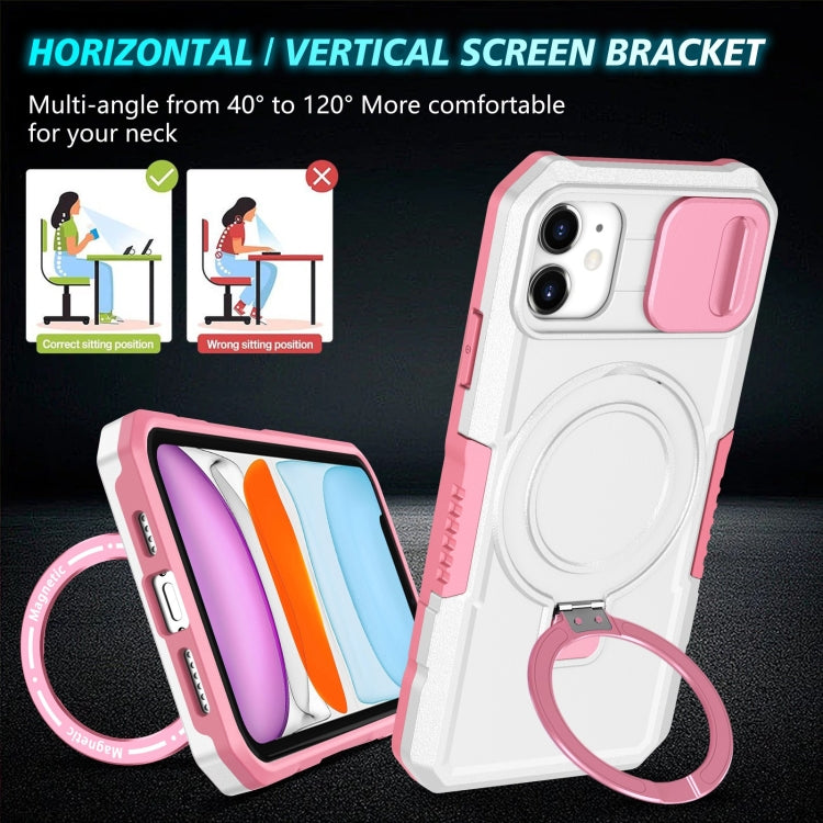 For iPhone 12 Sliding Camshield MagSafe Holder TPU Hybrid PC Phone Case(Pink White) by buy2fix
