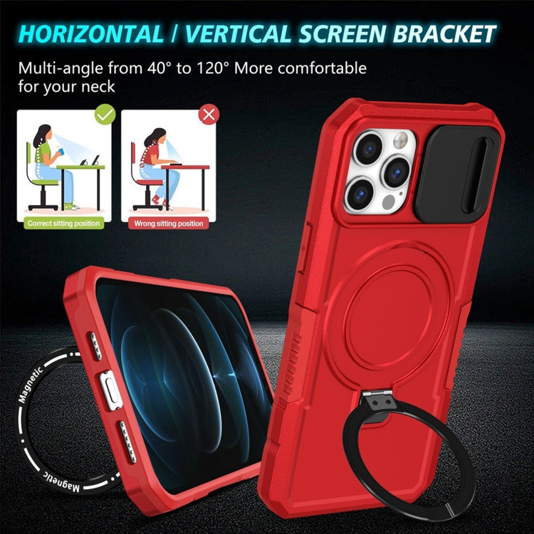 For iPhone 12 Pro Max Sliding Camshield MagSafe Holder TPU Hybrid PC Phone Case(Red) by buy2fix