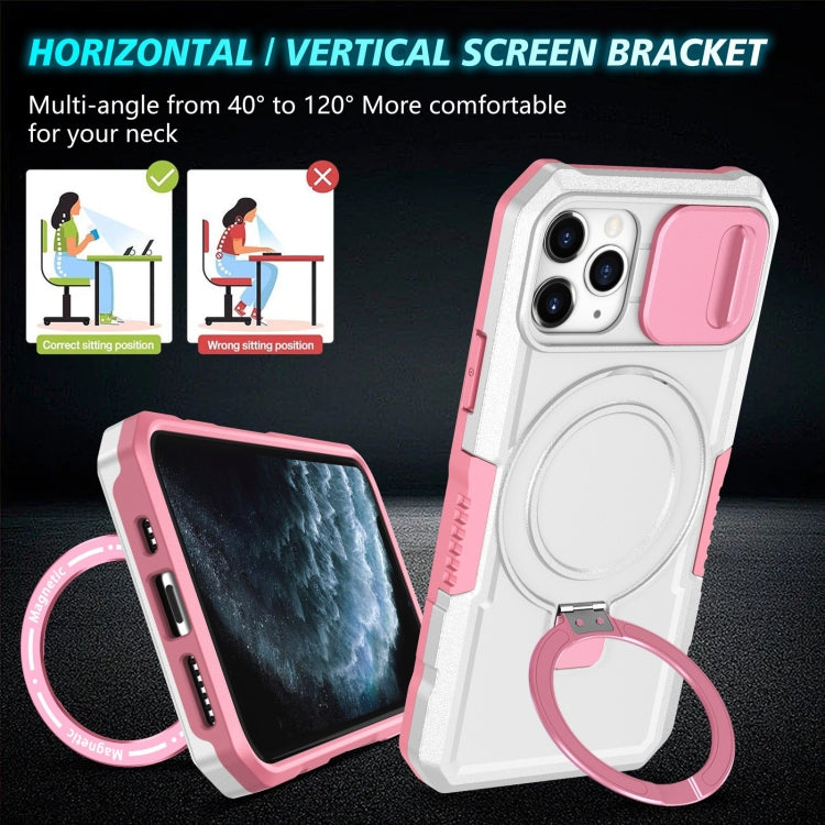 For iPhone 11 Pro Sliding Camshield MagSafe Holder TPU Hybrid PC Phone Case(Pink White) by buy2fix