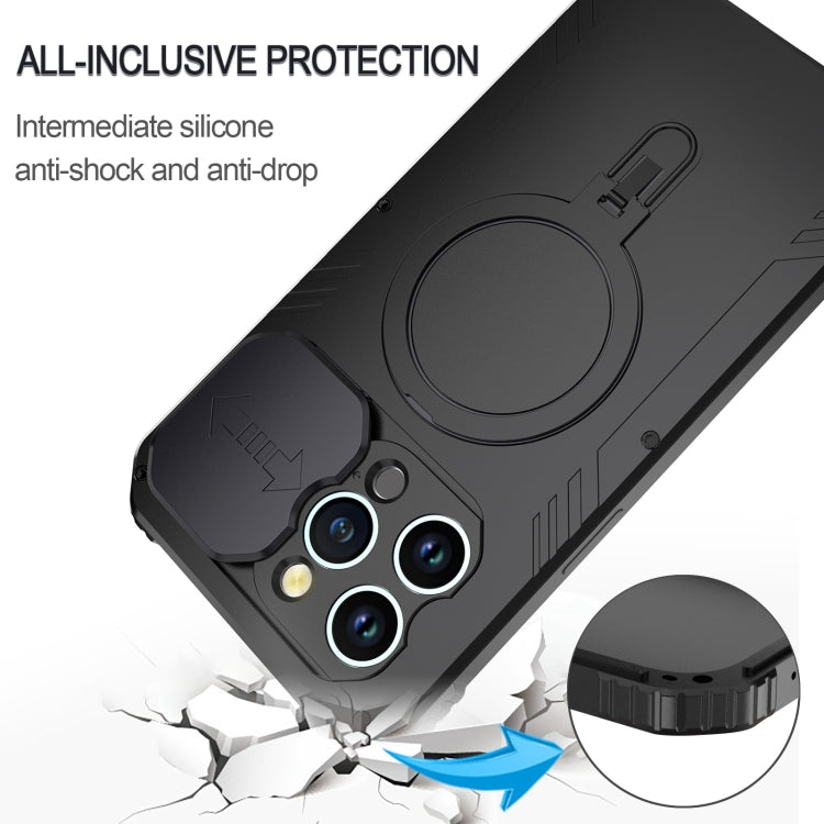 For iPhone 15 Pro Camera Shield MagSafe Holder Life Waterproof Phone Case(Black) - iPhone 15 Pro Cases by buy2fix | Online Shopping UK | buy2fix