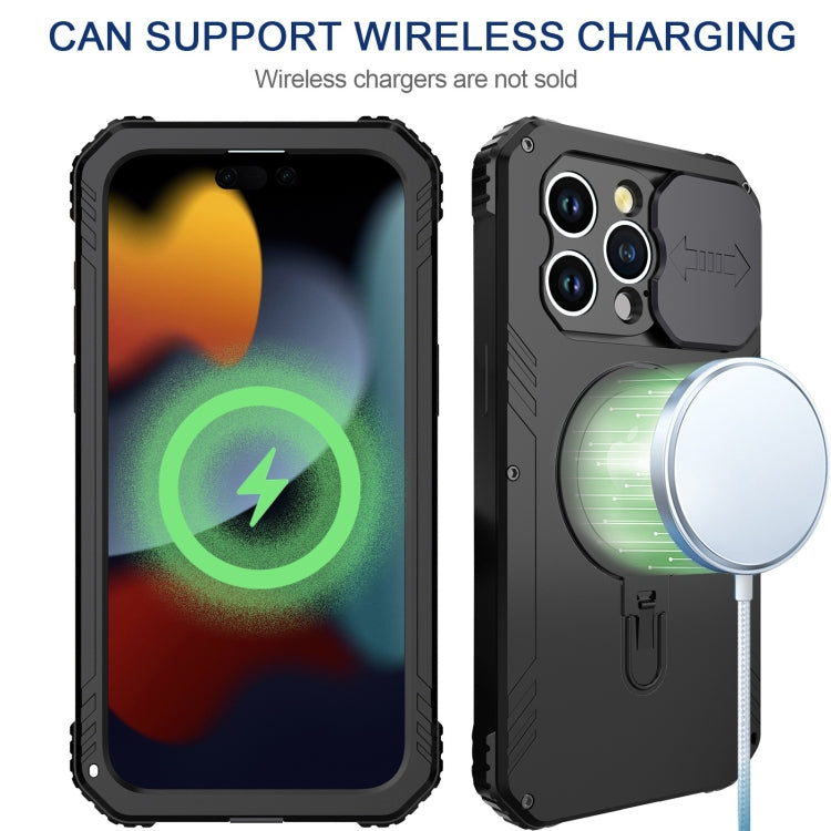 For iPhone 15 Pro Camera Shield MagSafe Holder Life Waterproof Phone Case(Black) - iPhone 15 Pro Cases by buy2fix | Online Shopping UK | buy2fix