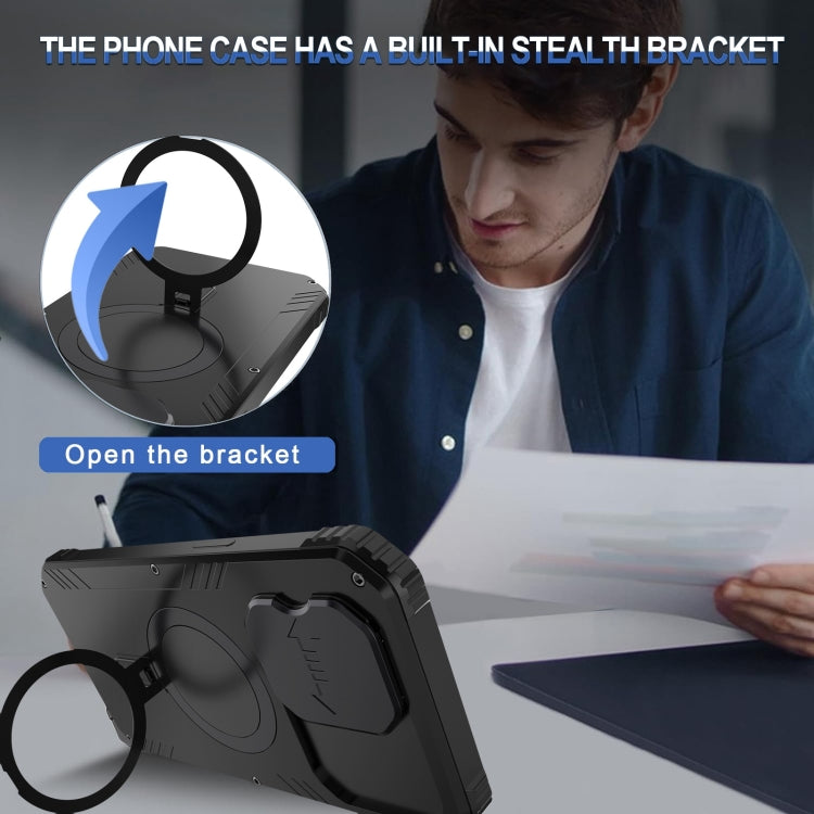 For iPhone 15 Pro Camera Shield MagSafe Holder Life Waterproof Phone Case(Black) - iPhone 15 Pro Cases by buy2fix | Online Shopping UK | buy2fix