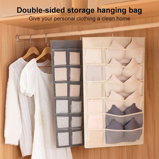 6+6 Grids Underwear Storage Bag Non-woven Double-sided Hanging Storage Bag(Pink) by buy2fix