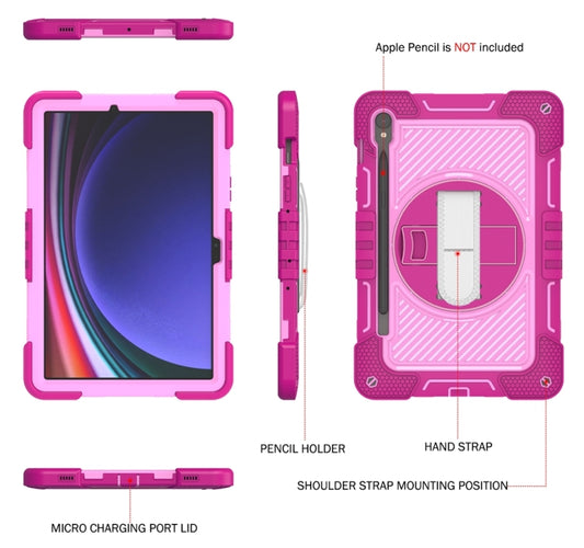 For Samsung Galaxy Tab S9 360 Degree Rotation PC Contrast Silicone Tablet Case(Rose Red + Pink) by buy2fix