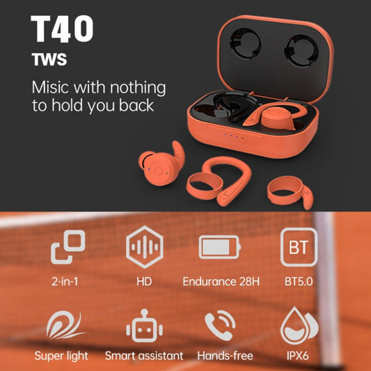 T&G T40 TWS IPX6 Waterproof Hanging Ear Wireless Bluetooth Earphones with Charging Box(White) by T&G