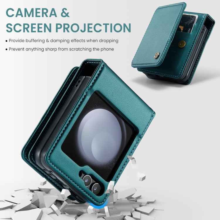 For Samsung Galaxy Z Flip5 CaseMe C22 PC+TPU Business Style RFID Anti-theft Leather Phone Case(Blue Green) by CaseMe