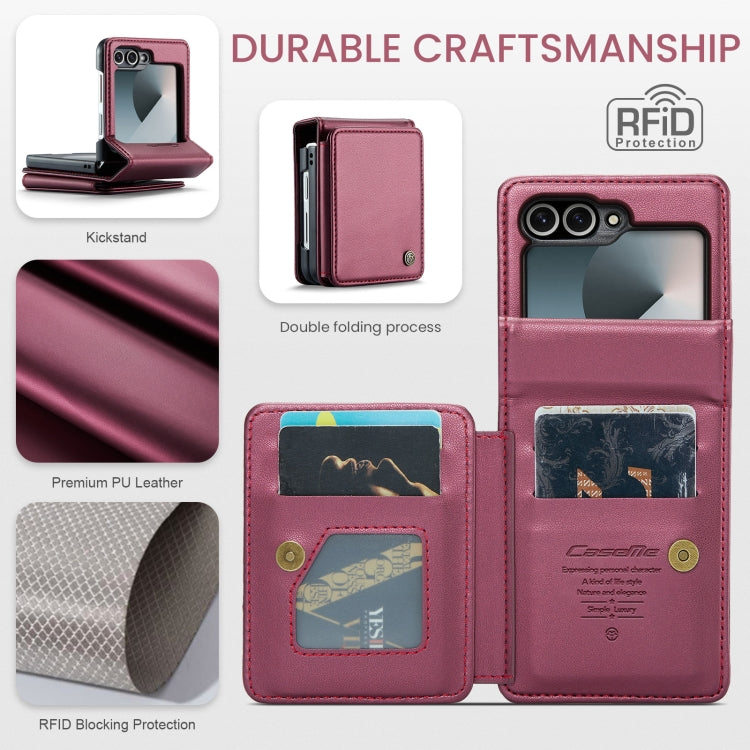 For Samsung Galaxy Z Flip6 / Flip7 FE CaseMe C22 PC+TPU Business Style RFID Anti-theft Leather Phone Case(Wine Red) - Galaxy Z Flip6 5G Cases by CaseMe | Online Shopping UK | buy2fix