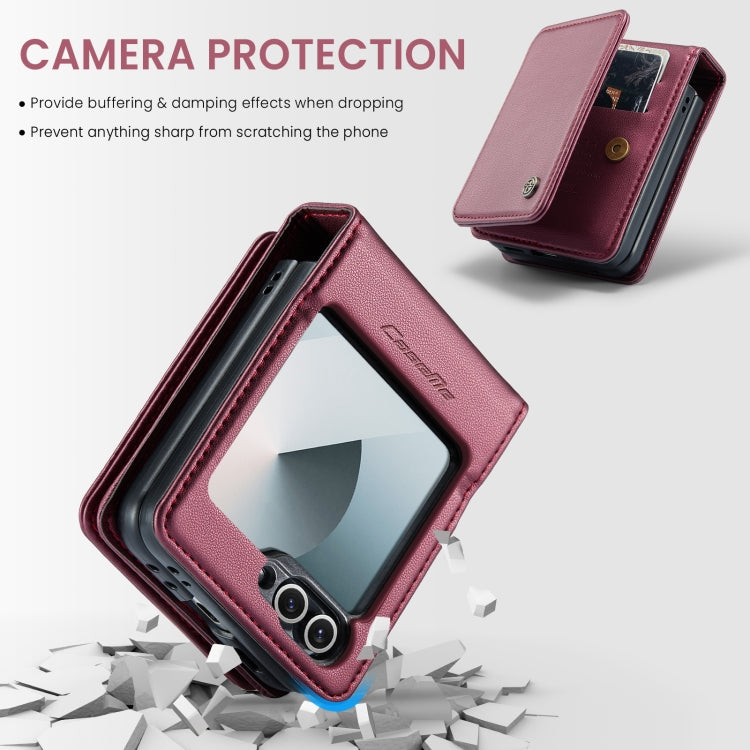 For Samsung Galaxy Z Flip6 / Flip7 FE CaseMe C22 PC+TPU Business Style RFID Anti-theft Leather Phone Case(Wine Red) - Galaxy Z Flip6 5G Cases by CaseMe | Online Shopping UK | buy2fix