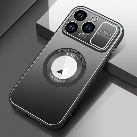 For iPhone 15 Pro Large Window MagSafe Skin Feel PC Phone Case(Black) by buy2fix