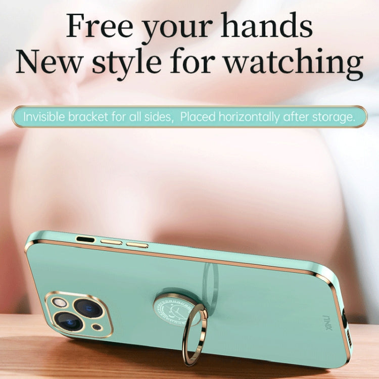 For iPhone 15 Plus XINLI Straight Edge 6D Electroplate TPU Phone Case with Ring Holder(Cherry Purple) - iPhone 15 Plus Cases by XINLI | Online Shopping UK | buy2fix