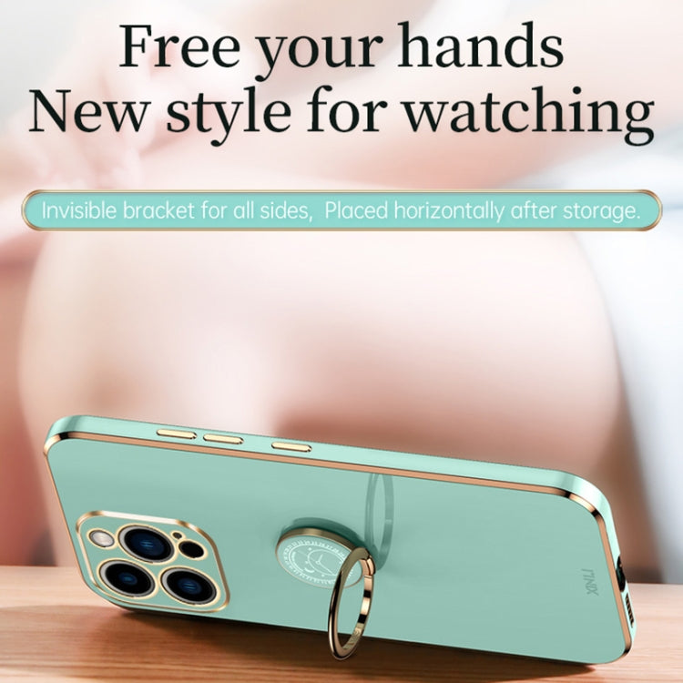 For iPhone 16 Pro XINLI Straight Edge 6D Electroplate TPU Phone Case with Ring Holder(Black) by XINLI