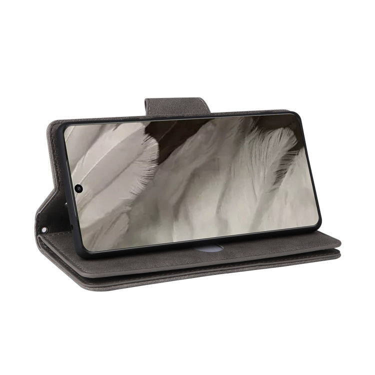 For Google Pixel 8 Rivet Buckle 9 Cards Three Fold Leather Phone Case(Grey) by buy2fix