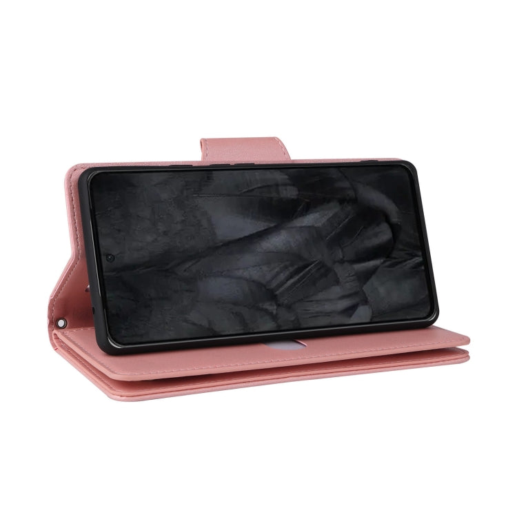 For Google Pixel 8 Pro Rivet Buckle 9 Cards Three Fold Leather Phone Case(Rose Gold) by buy2fix