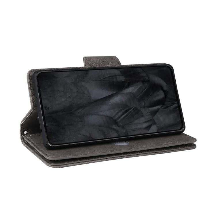 For Google Pixel 8 Pro Rivet Buckle 9 Cards Three Fold Leather Phone Case(Grey) by buy2fix