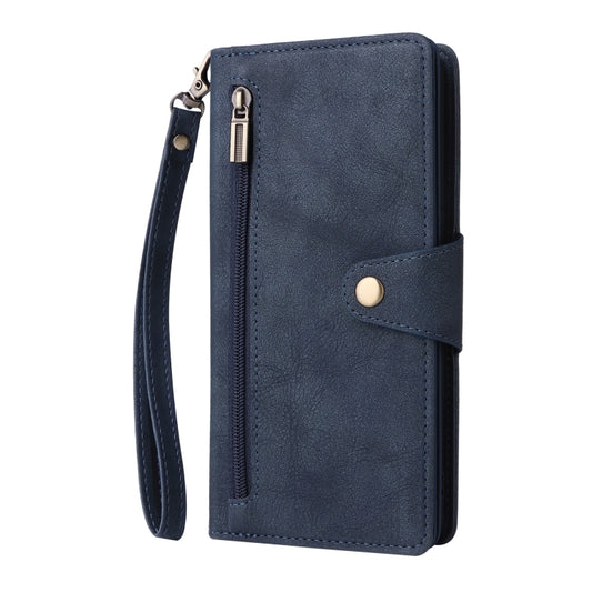 For Google Pixel 8a Rivet Buckle 9 Cards Three Fold Leather Phone Case(Blue) by buy2fix