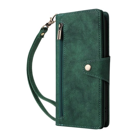 For Google Pixel 9 Pro Rivet Buckle 9 Cards Three Fold Leather Phone Case(Green) by buy2fix