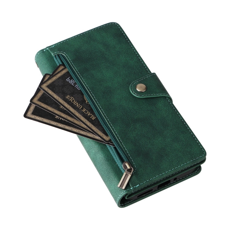 For Google Pixel 9 Pro Rivet Buckle 9 Cards Three Fold Leather Phone Case(Green) by buy2fix