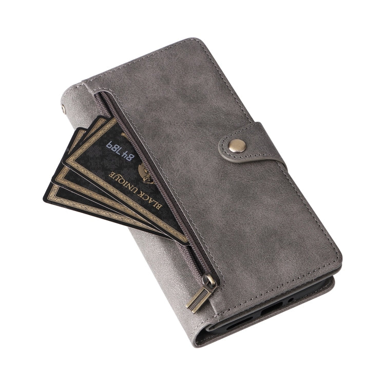 For Google Pixel 9 Pro Rivet Buckle 9 Cards Three Fold Leather Phone Case(Grey) by buy2fix