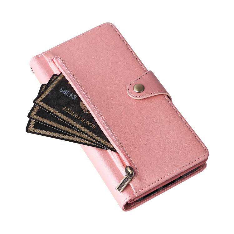 For Google Pixel 10 / 10 Pro Rivet Buckle 9 Cards Three Fold Leather Phone Case(Rose Gold) - Google Cases by buy2fix | Online Shopping UK | buy2fix