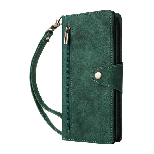 For Google Pixel 10 / 10 Pro Rivet Buckle 9 Cards Three Fold Leather Phone Case(Green) - Google Cases by buy2fix | Online Shopping UK | buy2fix