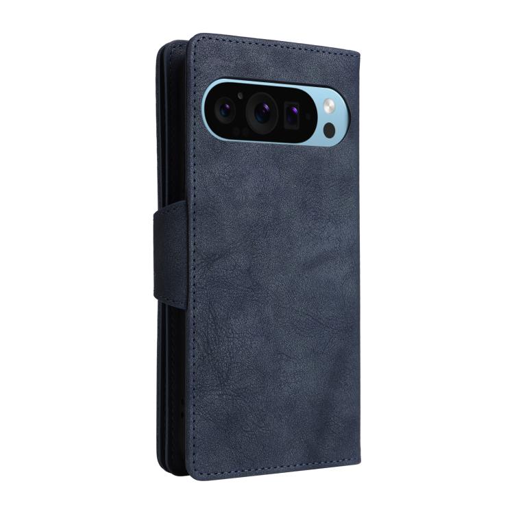 For Google Pixel 10 / 10 Pro Rivet Buckle 9 Cards Three Fold Leather Phone Case(Blue) - Google Cases by buy2fix | Online Shopping UK | buy2fix