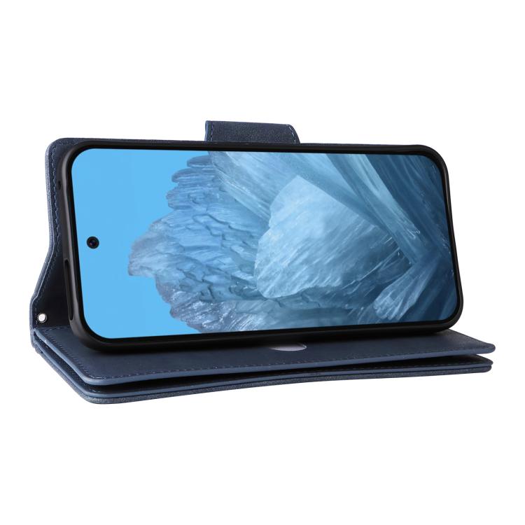 For Google Pixel 10 / 10 Pro Rivet Buckle 9 Cards Three Fold Leather Phone Case(Blue) - Google Cases by buy2fix | Online Shopping UK | buy2fix