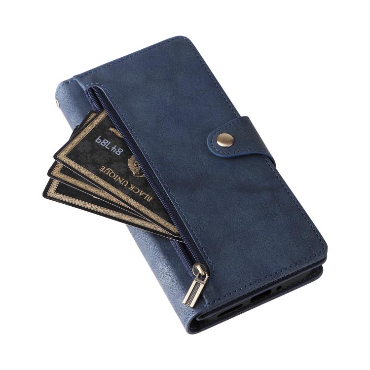 For Google Pixel 10 Pro XL / 9 Pro XL Rivet Buckle 9 Cards Three Fold Leather Phone Case(Blue) - Google Cases by buy2fix | Online Shopping UK | buy2fix