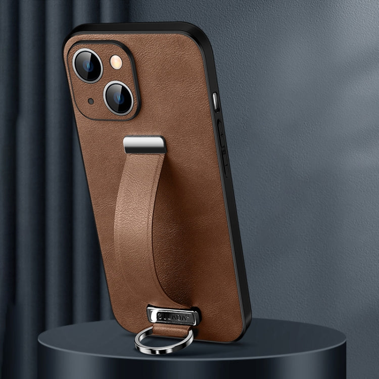 For iPhone 15 SULADA Tide Cool Series PC + Leather Texture Skin Feel Phone Case(Brown) - iPhone 15 Cases by SULADA | Online Shopping UK | buy2fix