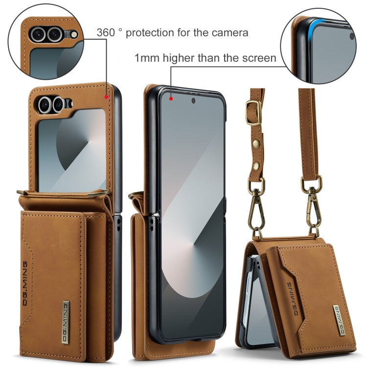 For Samsung Galaxy Z Flip6 / Flip7 FE DG.MING M2 Series Card Bag Magnetic Leather Phone Case(Brown) - Galaxy Z Flip6 5G Cases by DG.MING | Online Shopping UK | buy2fix