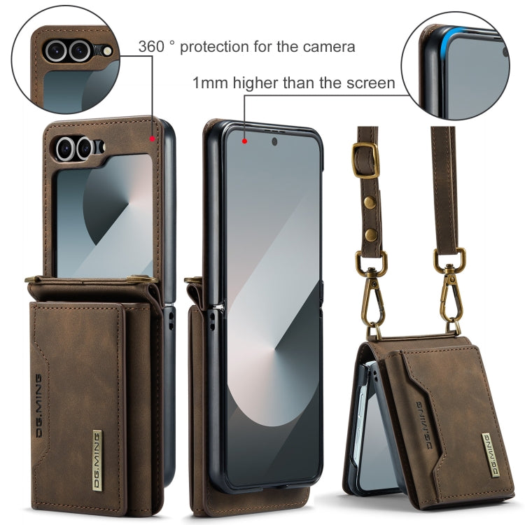 For Samsung Galaxy Z Flip6 / Flip7 FE DG.MING M2 Series Card Bag Magnetic Leather Phone Case(Coffee) - Galaxy Z Flip6 5G Cases by DG.MING | Online Shopping UK | buy2fix