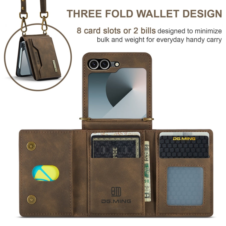 For Samsung Galaxy Z Flip6 / Flip7 FE DG.MING M2 Series Card Bag Magnetic Leather Phone Case(Coffee) - Galaxy Z Flip6 5G Cases by DG.MING | Online Shopping UK | buy2fix