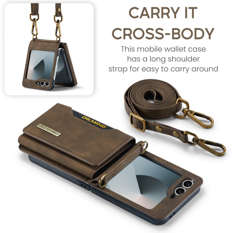 For Samsung Galaxy Z Flip6 / Flip7 FE DG.MING M2 Series Card Bag Magnetic Leather Phone Case(Coffee) - Galaxy Z Flip6 5G Cases by DG.MING | Online Shopping UK | buy2fix