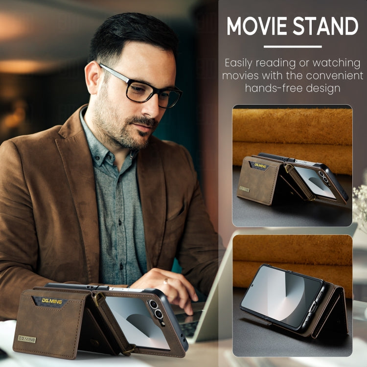 For Samsung Galaxy Z Flip6 / Flip7 FE DG.MING M2 Series Card Bag Magnetic Leather Phone Case(Coffee) - Galaxy Z Flip6 5G Cases by DG.MING | Online Shopping UK | buy2fix