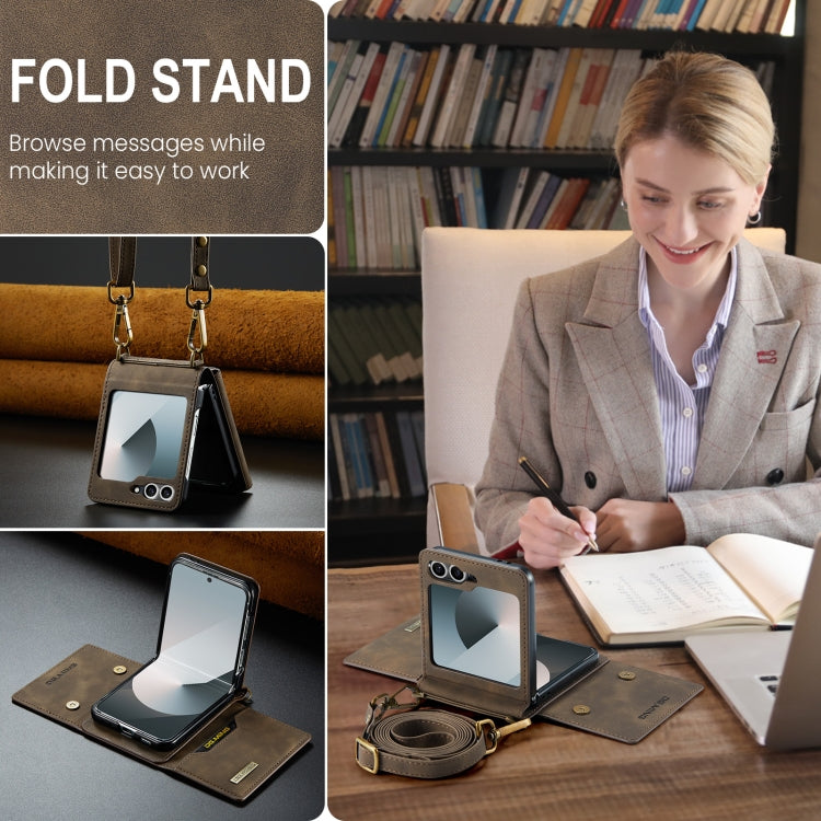 For Samsung Galaxy Z Flip6 / Flip7 FE DG.MING M2 Series Card Bag Magnetic Leather Phone Case(Coffee) - Galaxy Z Flip6 5G Cases by DG.MING | Online Shopping UK | buy2fix
