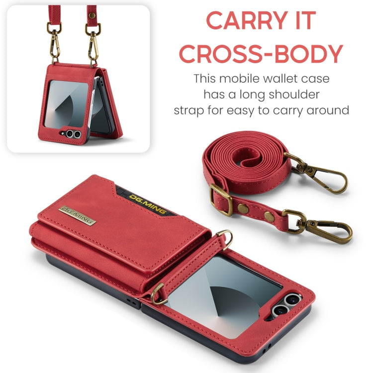 For Samsung Galaxy Z Flip6 / Flip7 FE DG.MING M2 Series Card Bag Magnetic Leather Phone Case(Red) - Galaxy Z Flip6 5G Cases by DG.MING | Online Shopping UK | buy2fix
