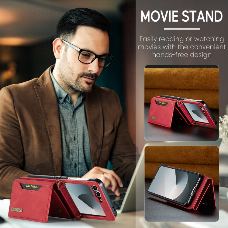 For Samsung Galaxy Z Flip6 / Flip7 FE DG.MING M2 Series Card Bag Magnetic Leather Phone Case(Red) - Galaxy Z Flip6 5G Cases by DG.MING | Online Shopping UK | buy2fix