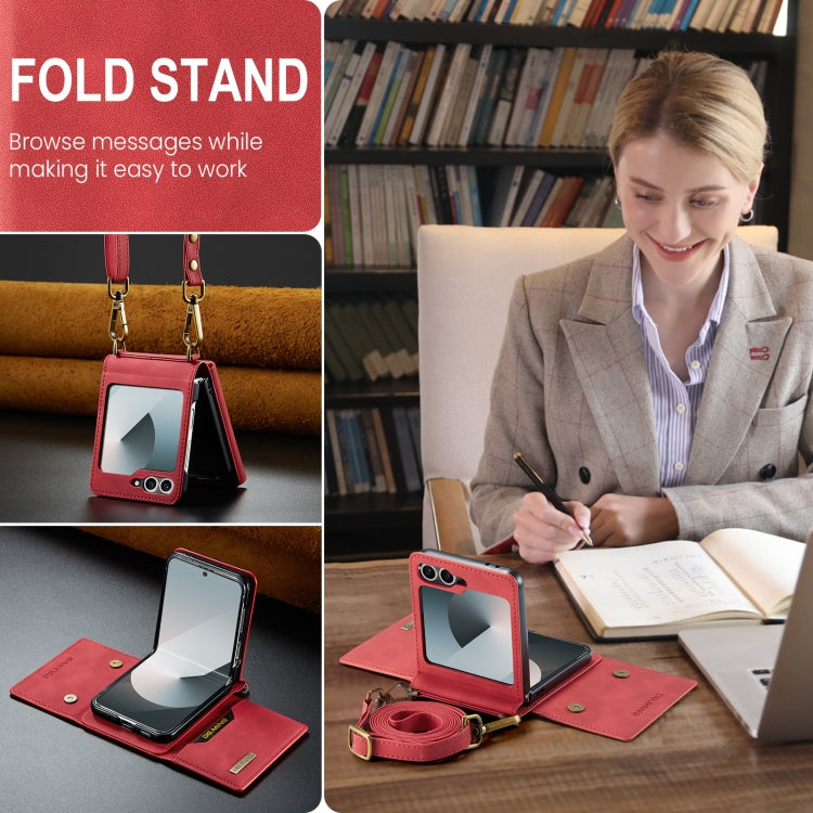 For Samsung Galaxy Z Flip6 / Flip7 FE DG.MING M2 Series Card Bag Magnetic Leather Phone Case(Red) - Galaxy Z Flip6 5G Cases by DG.MING | Online Shopping UK | buy2fix