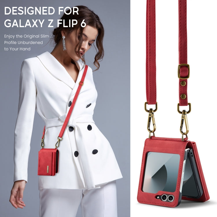 For Samsung Galaxy Z Flip6 / Flip7 FE DG.MING M2 Series Card Bag Magnetic Leather Phone Case(Red) - Galaxy Z Flip6 5G Cases by DG.MING | Online Shopping UK | buy2fix